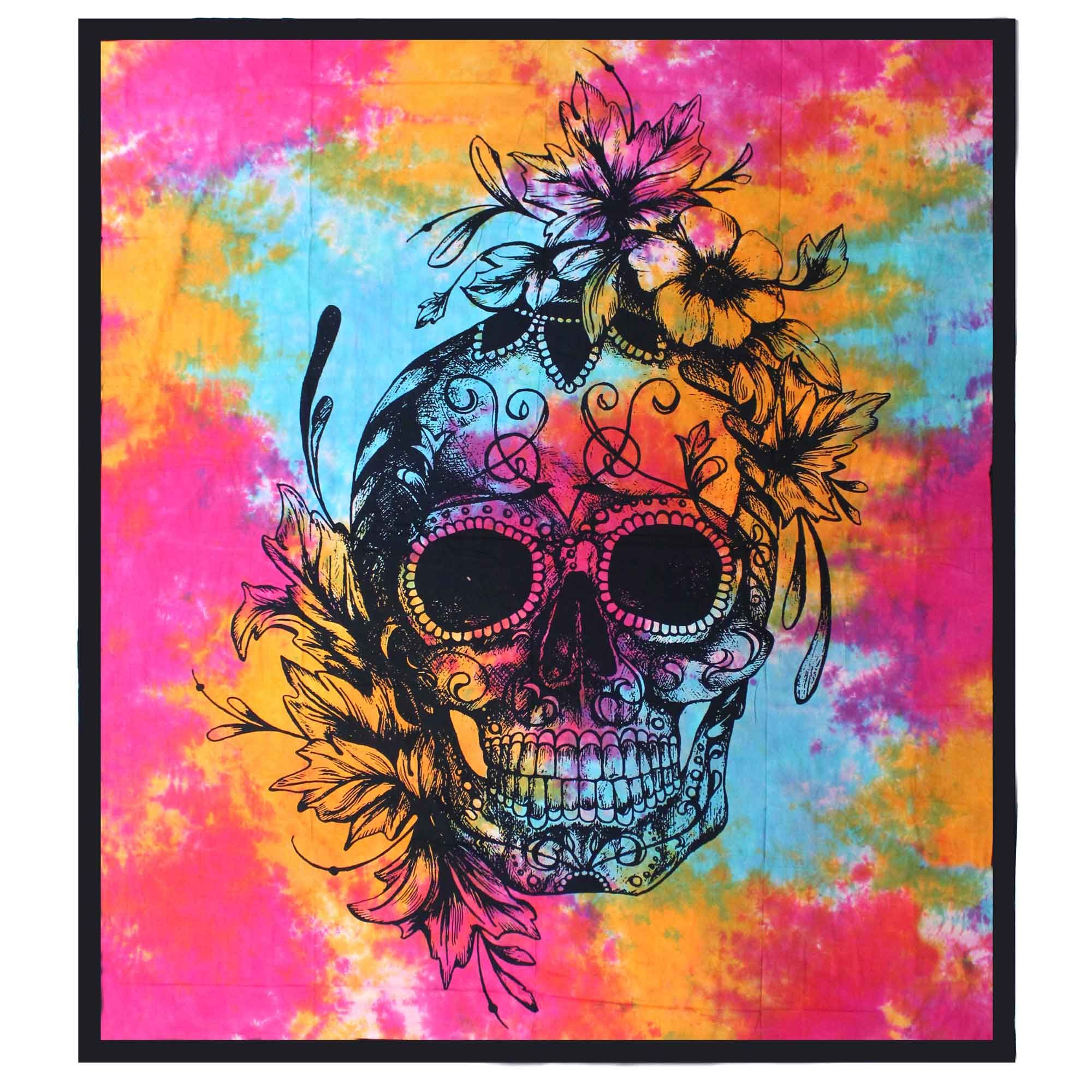 Couette double en coton + tenture murale - Crâne du Jour des Morts