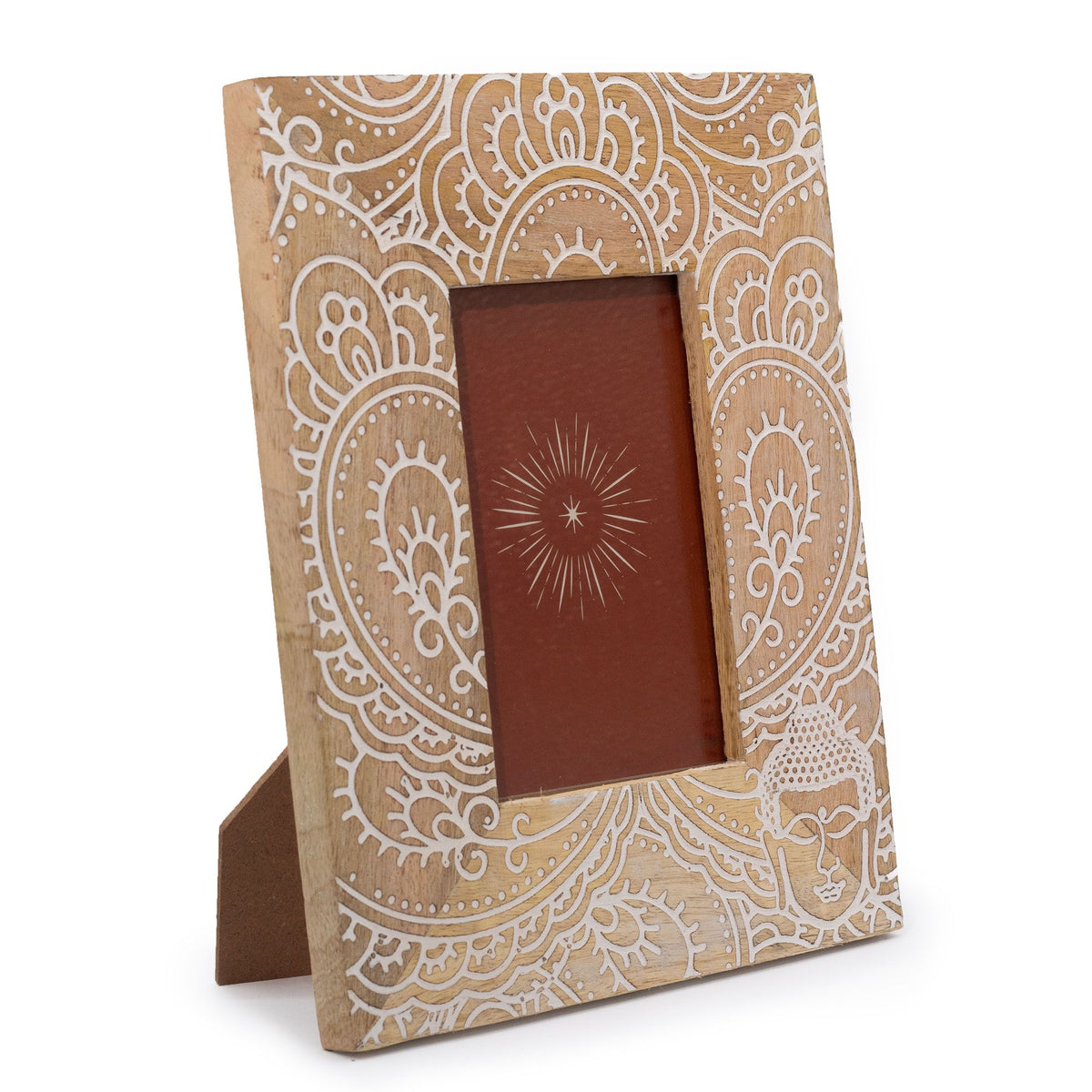 Cadre en bois de manguier (pour 10x15cm) 26x20x2cm - Bouddha blanc