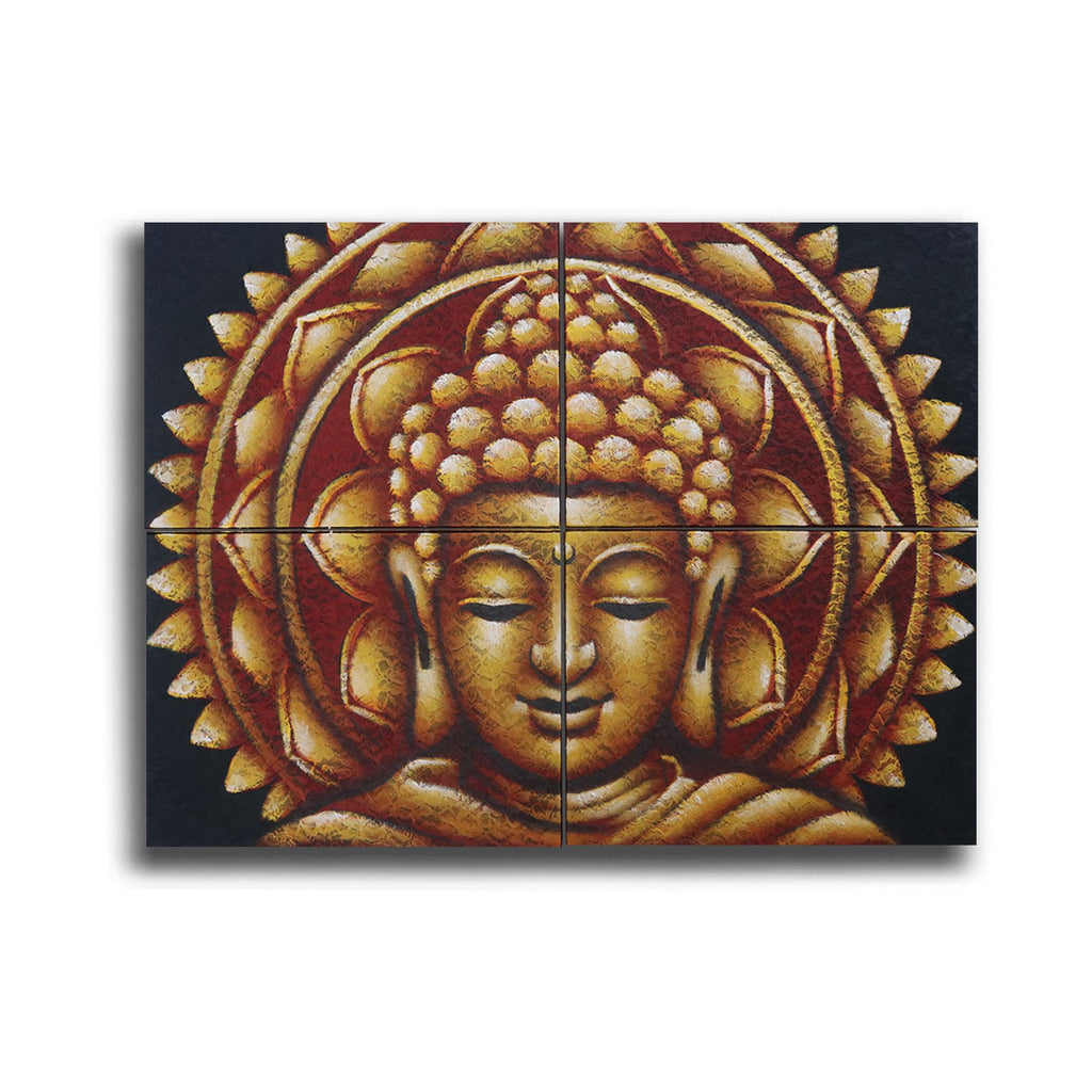 Détail d'un brocart mandala du Bouddha doré 30x40cm x 4