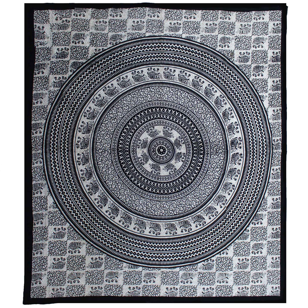 Couette double en coton + tapisserie murale - Mandala singe-éléphant