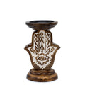 Bougeoir en bois de manguier - Hamsa - Petit modèle 18 x 11 cm