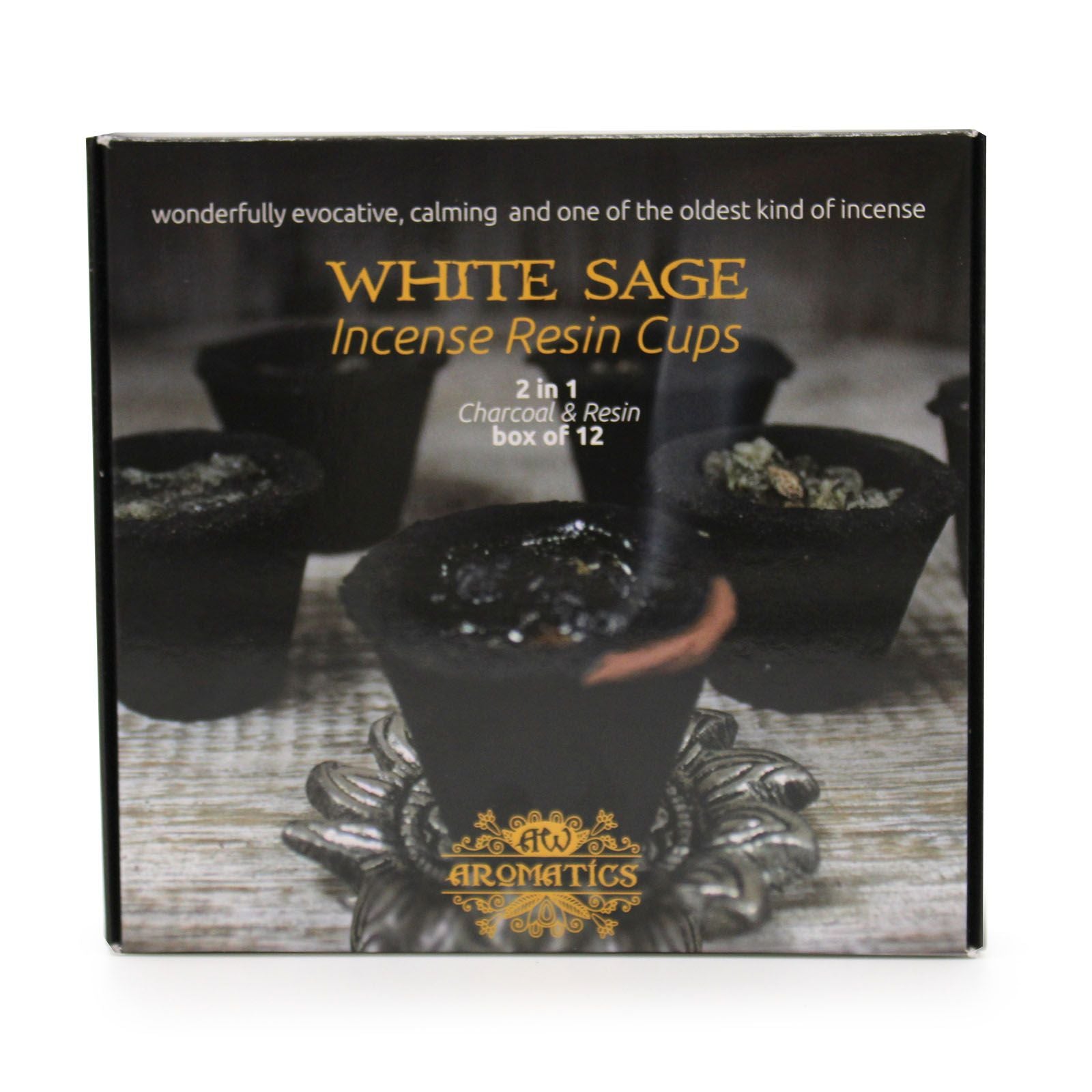 Boîte de 12 coupelles en résine - sauge blanche