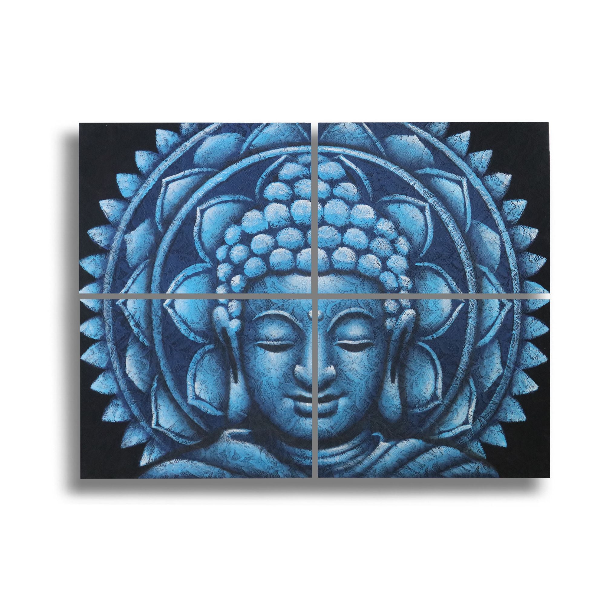Détail d'un brocart mandala Bouddha bleu 30x40cm x 4