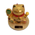 Chat solaire porte-bonheur avec socle en bois - Mobile Golden Hand