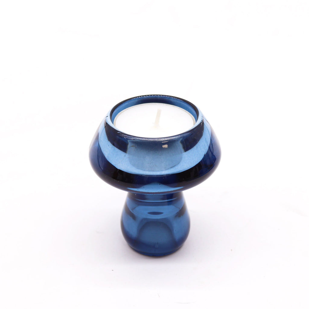 Bougeoir réversible en forme de champignon pour bougie de table/thé - Bleu royal