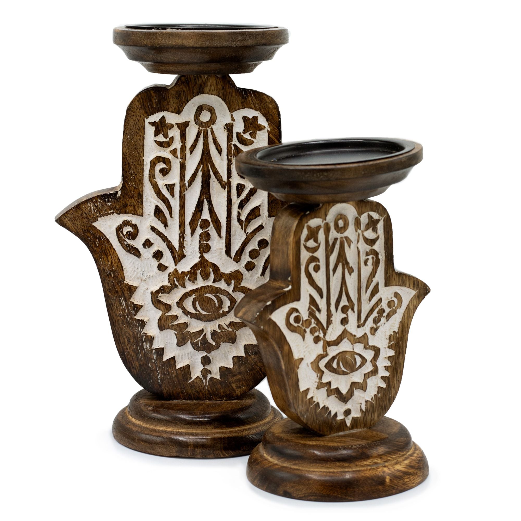 Bougeoir en bois de manguier - Hamsa - Petit modèle 18 x 11 cm