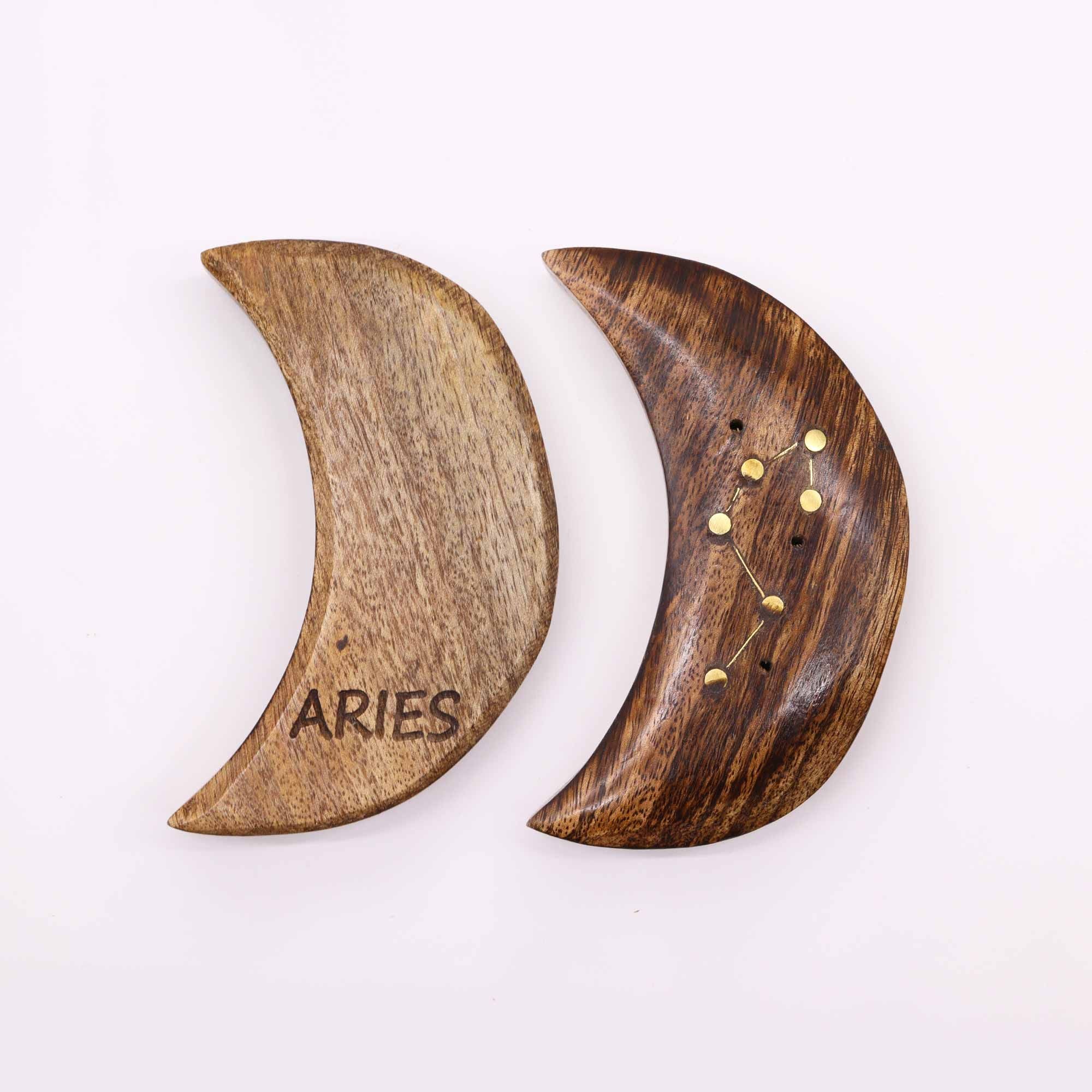 Brûleur d'encens en laiton gravé, signe du zodiaque - Lune