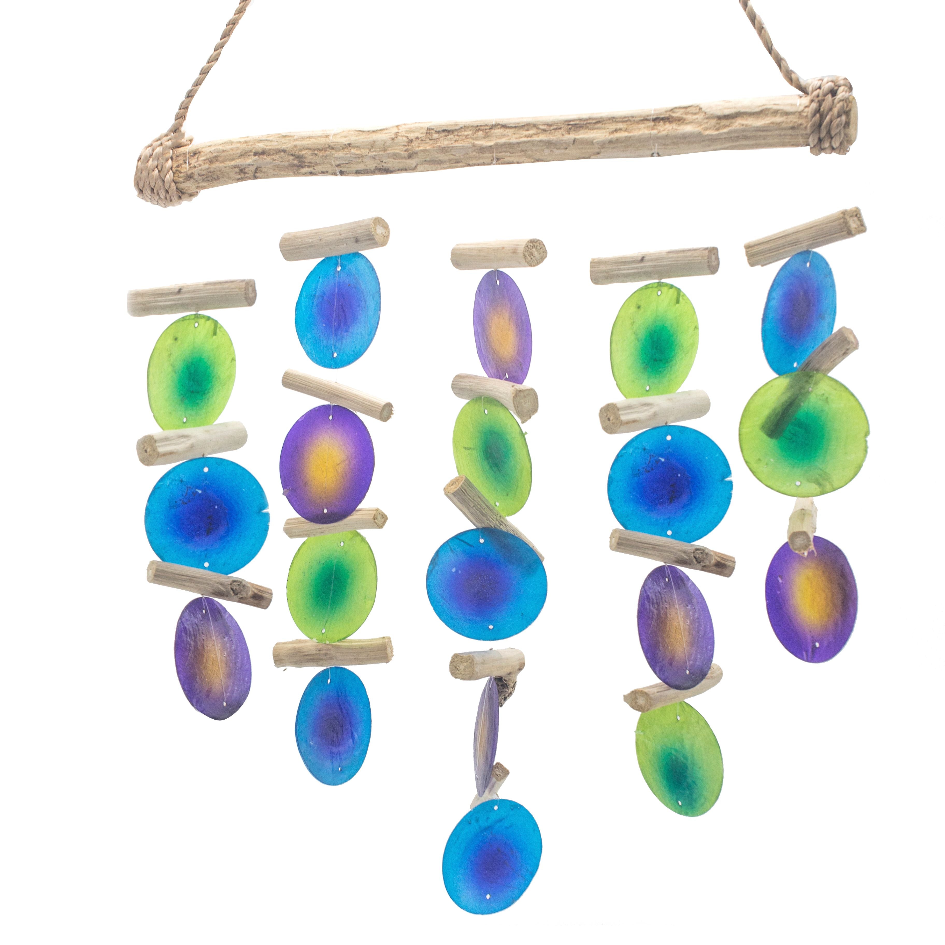 Carillon éolien en bois flotté - Vert et violet