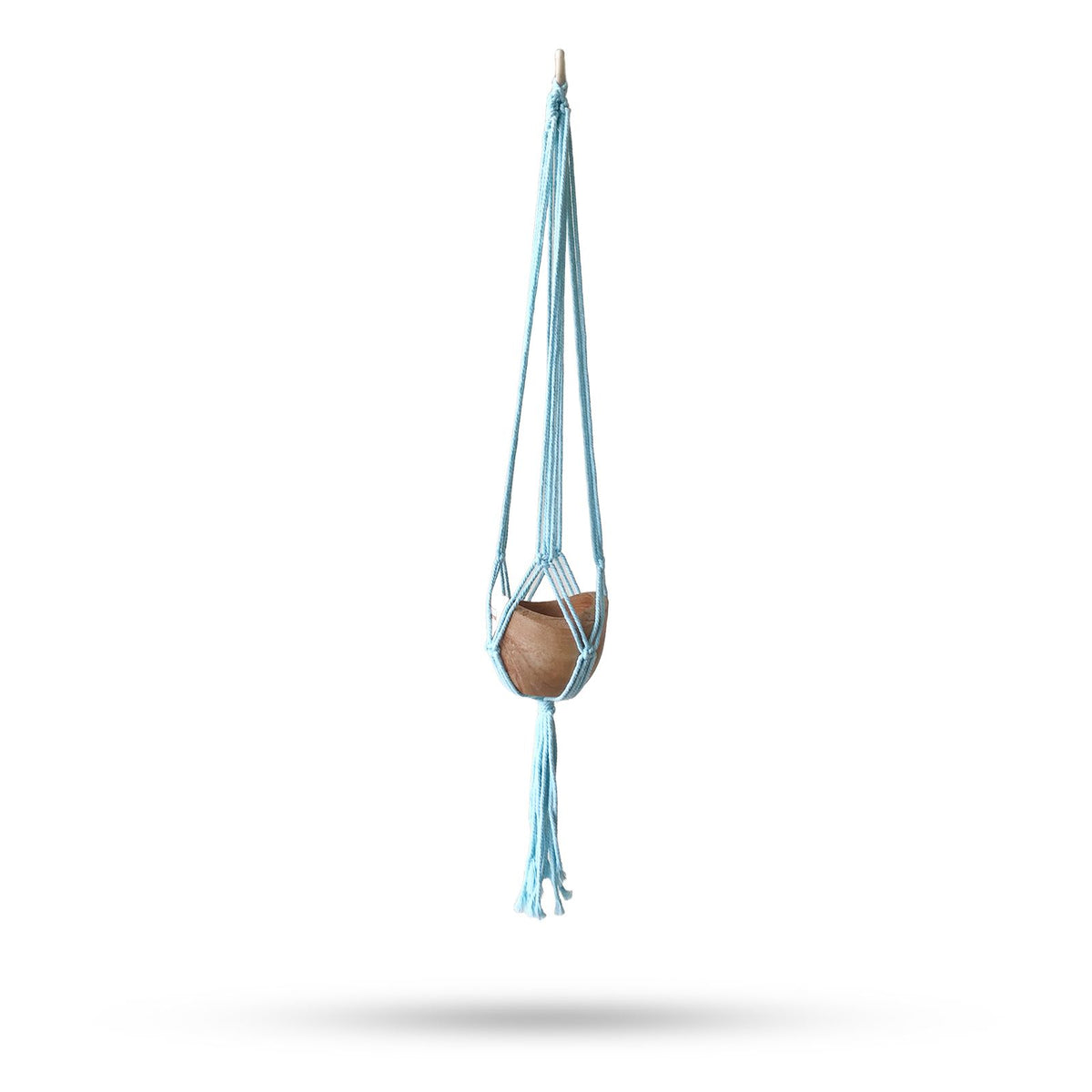 Support classique pour pot en macramé - Pot bleu moyen