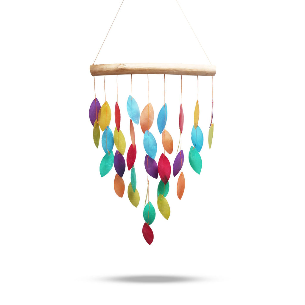 Carillon éolien en bois - Feuilles arc-en-ciel