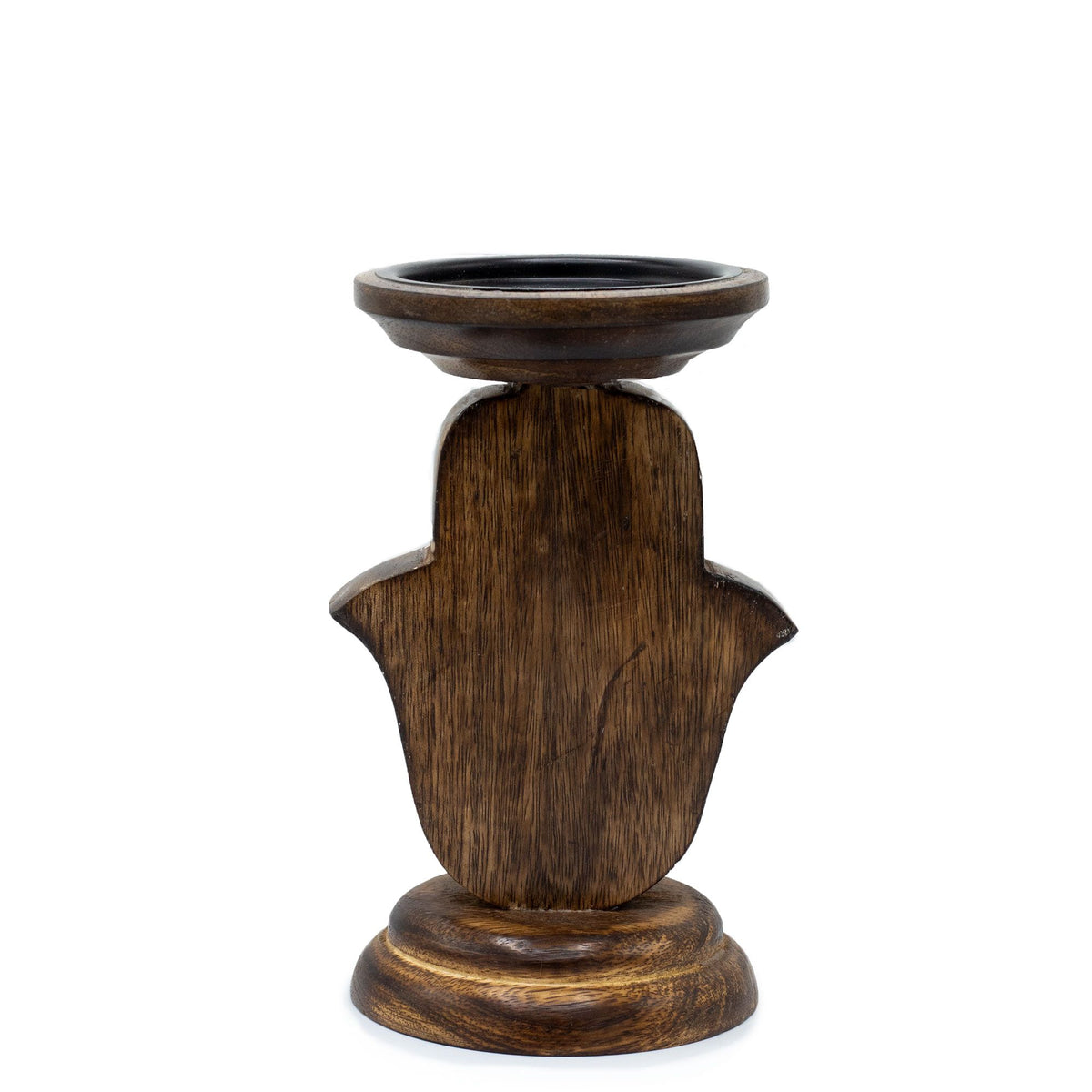 Bougeoir en bois de manguier - Hamsa - Petit modèle 18 x 11 cm