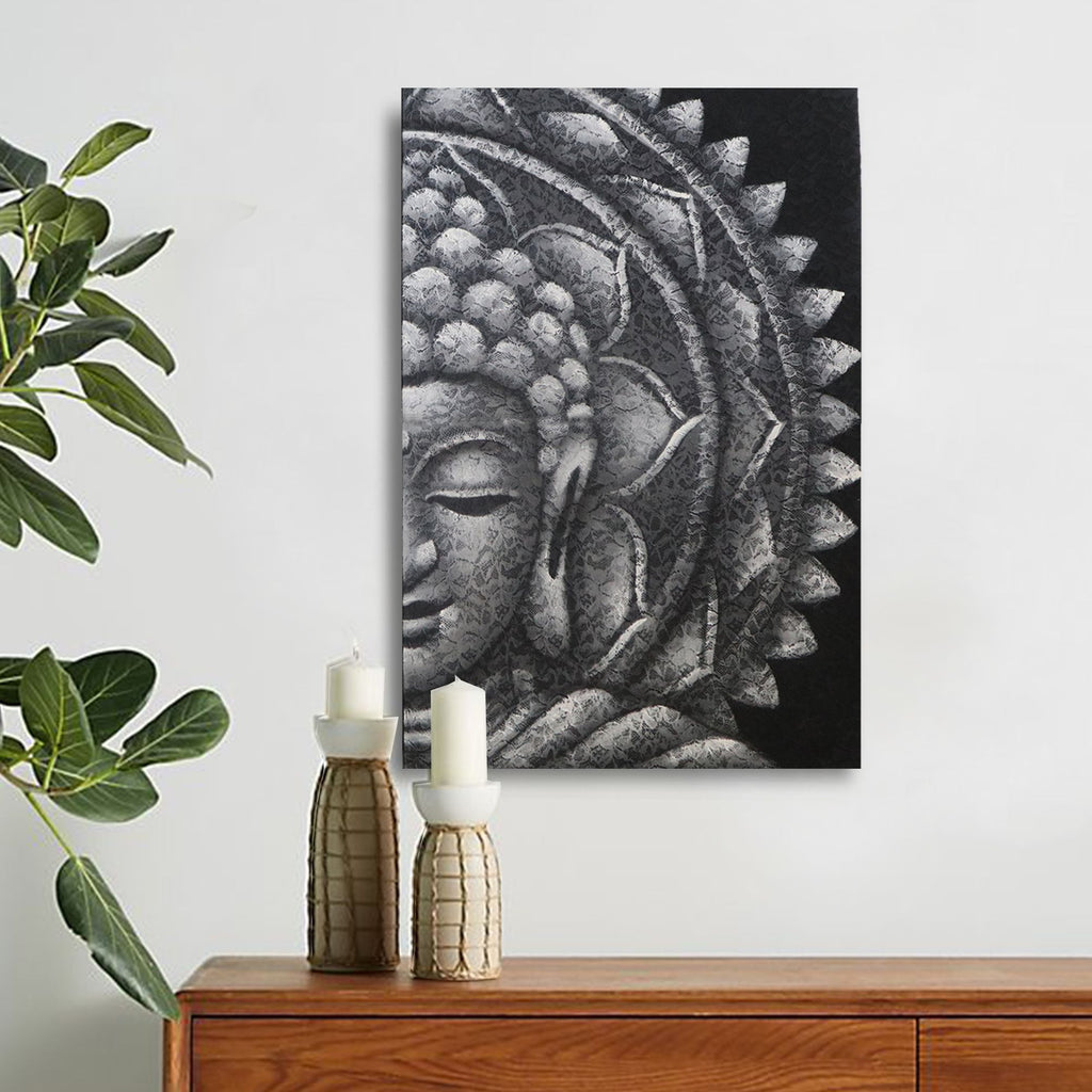 Mandala Bouddha gris moyen 60x80cm