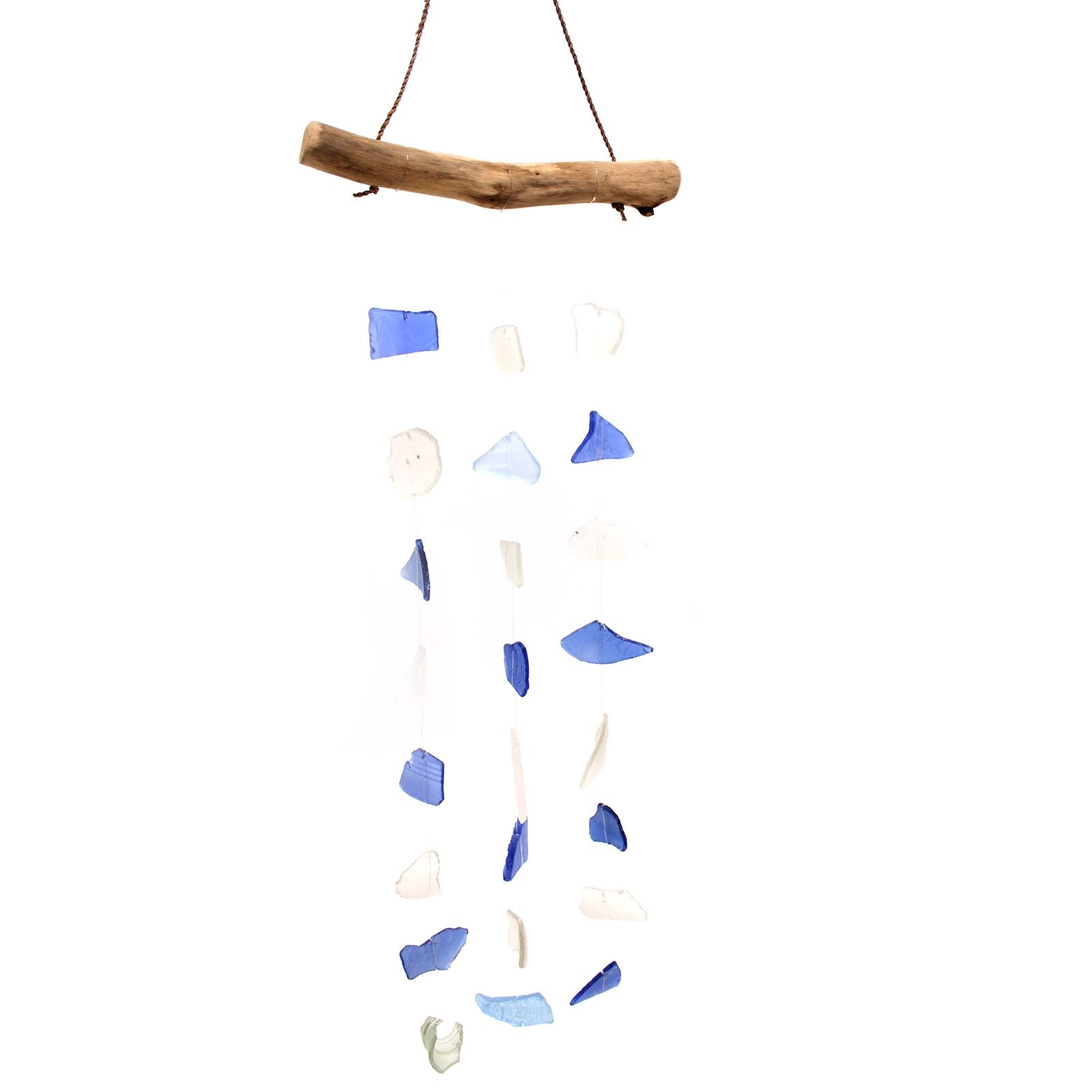 Carillon éolien en verre recyclé - Trois cordes - Bleu et blanc