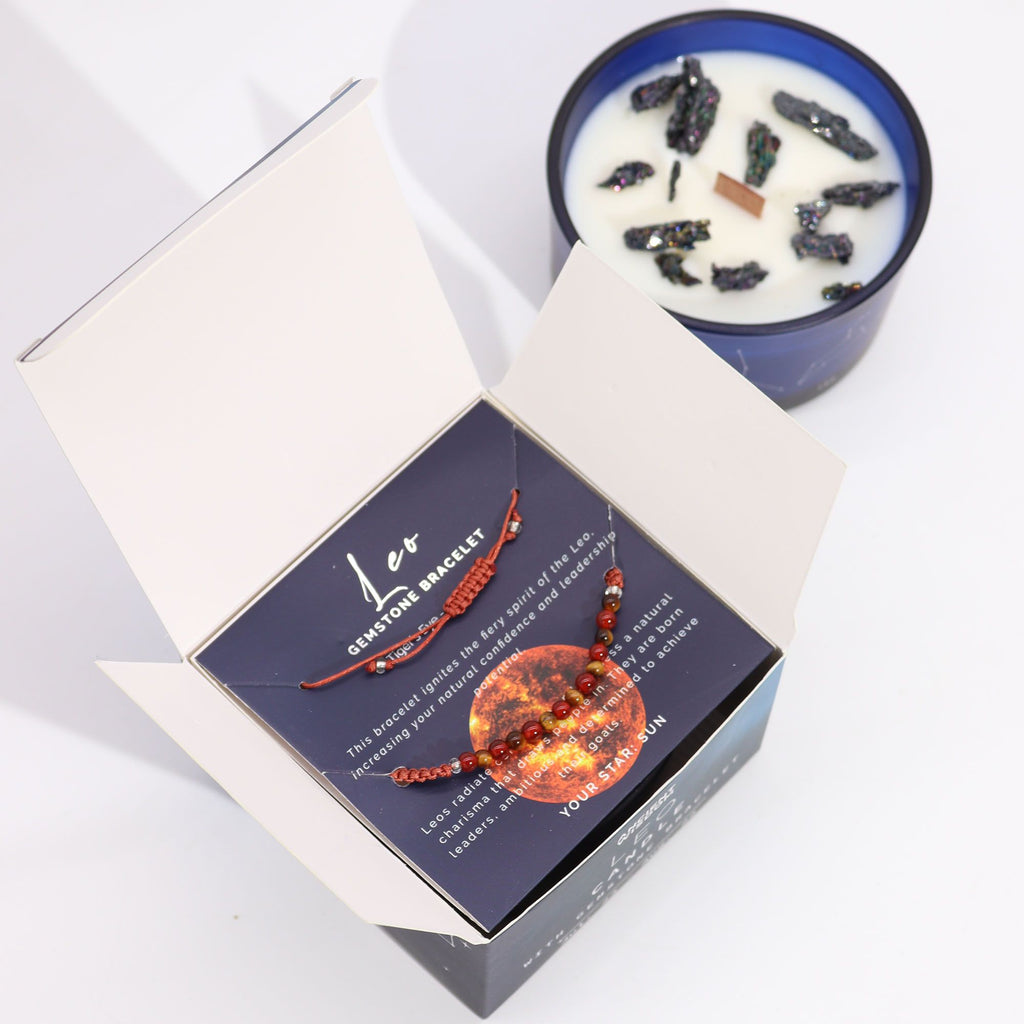 Bougie en cristal du zodiaque avec bracelet en pierre précieuse - Lion