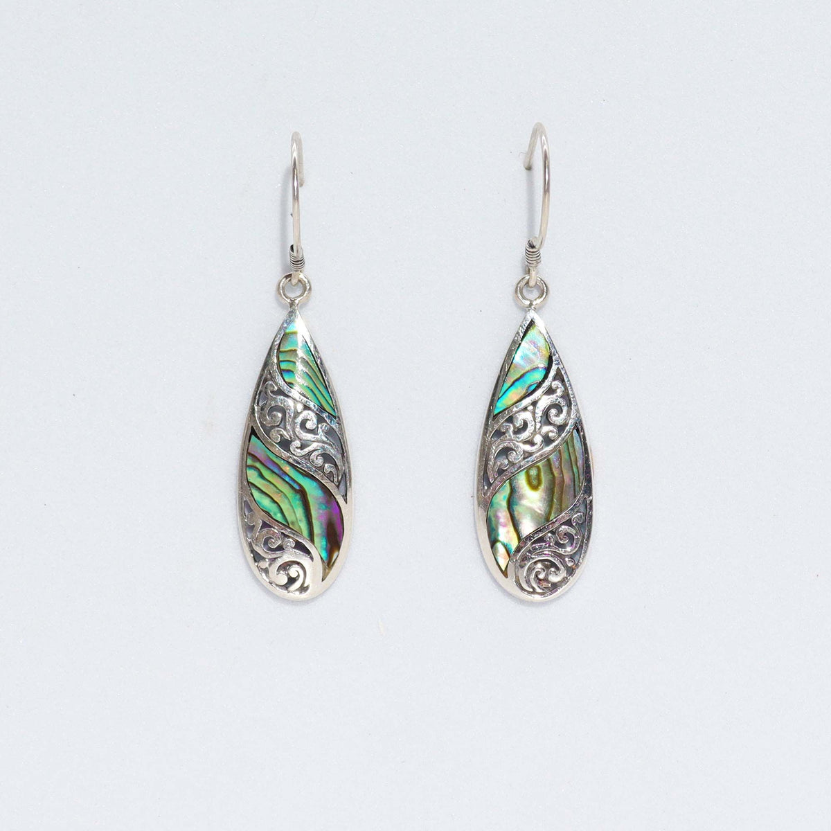 Boucles d'oreilles coquillage et argent - Forme goutte allongée - Abalone