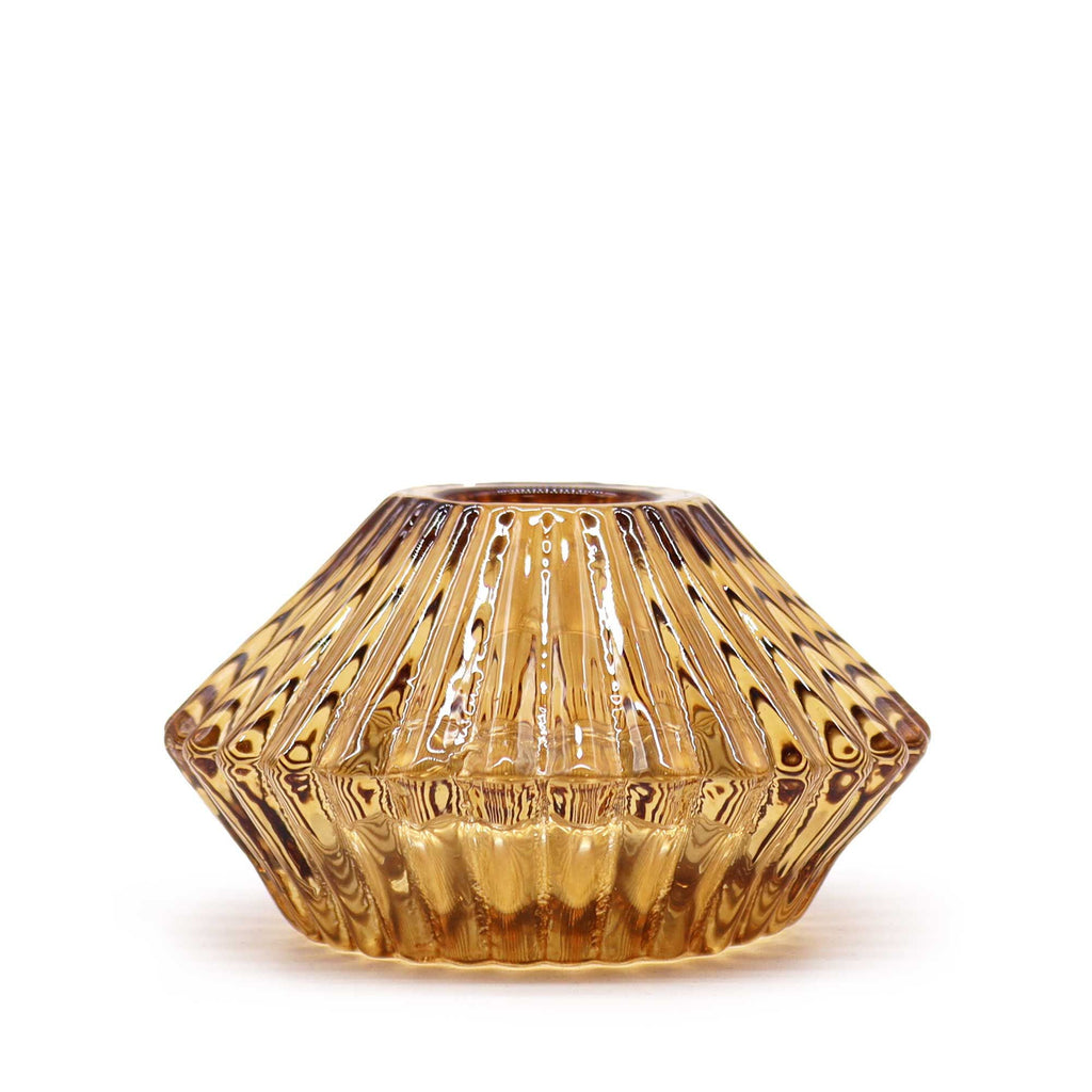 Bougeoir réversible à motif floral pour bougie de table/thé - Ambre