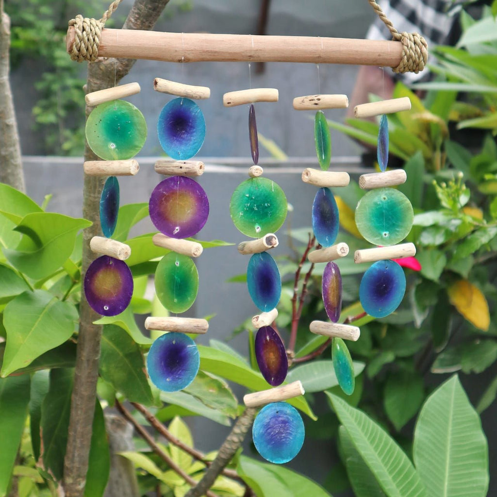 Carillon éolien en bois flotté - Vert et violet