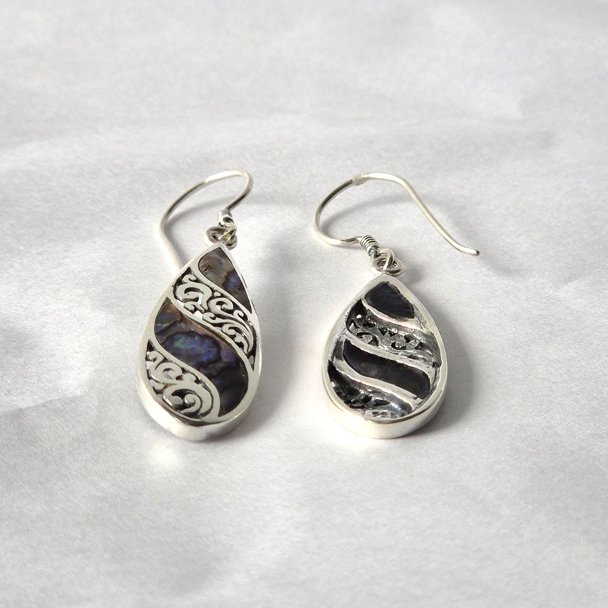 Boucles d'oreilles coquillage et argent - Forme goutte allongée - Abalone