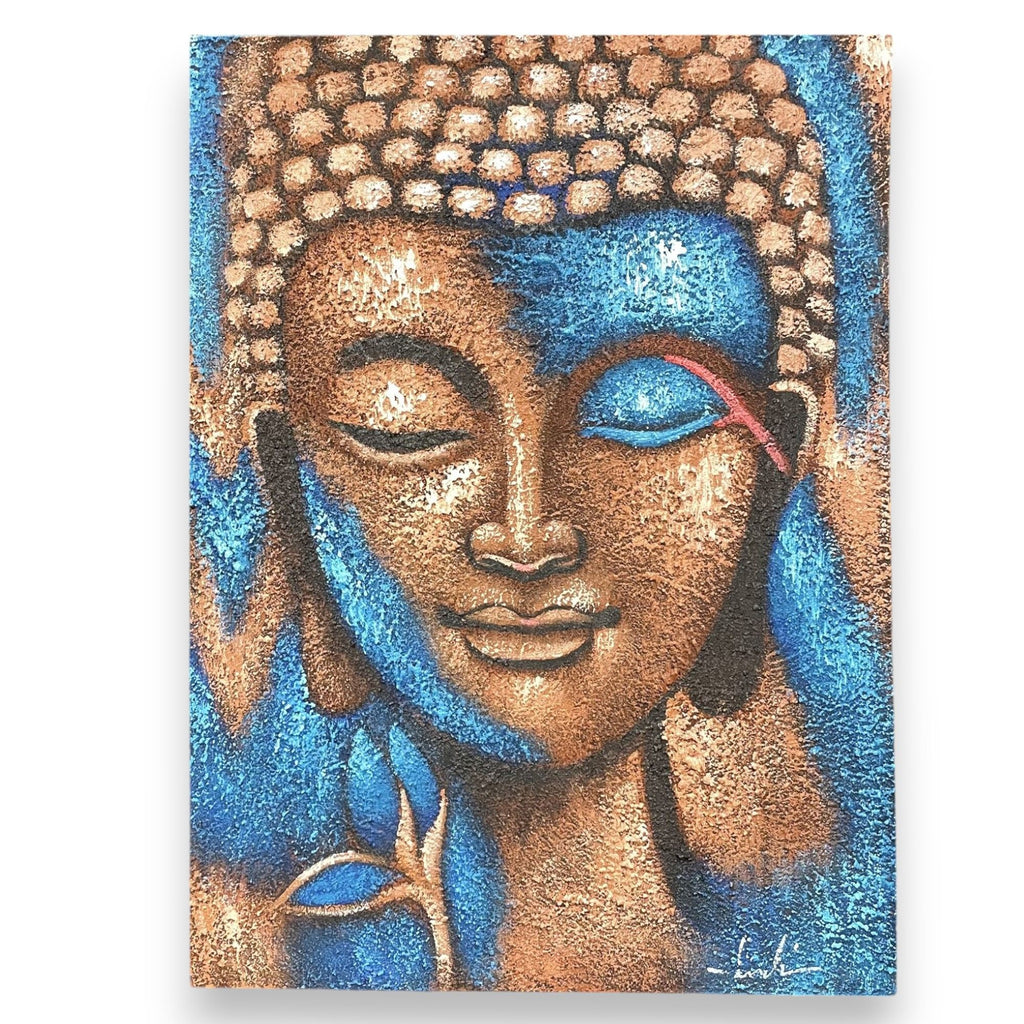 Peinture de Bouddha - Bronze et fleur bleue