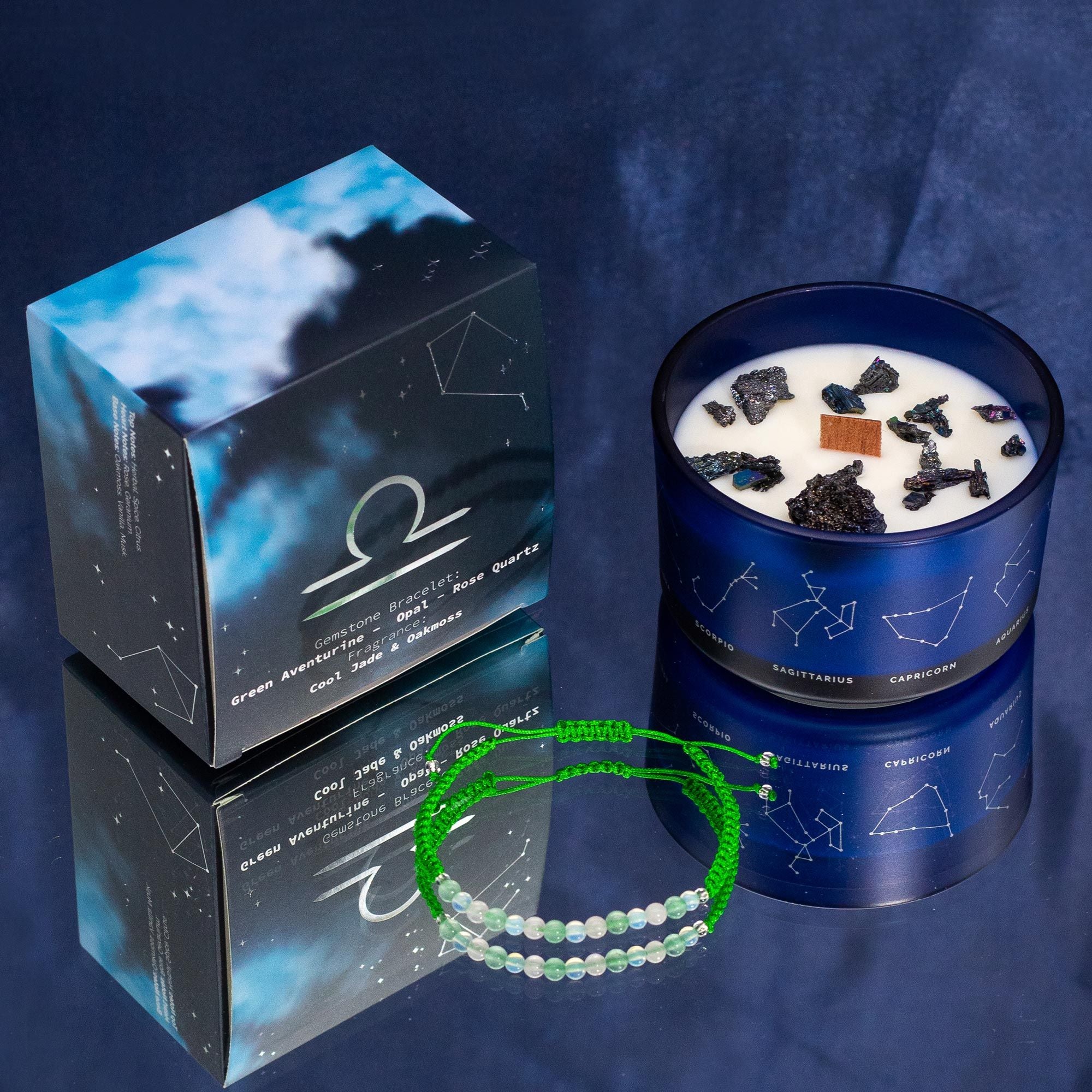 Bougie cristal du zodiaque avec bracelet en pierre précieuse - Balance