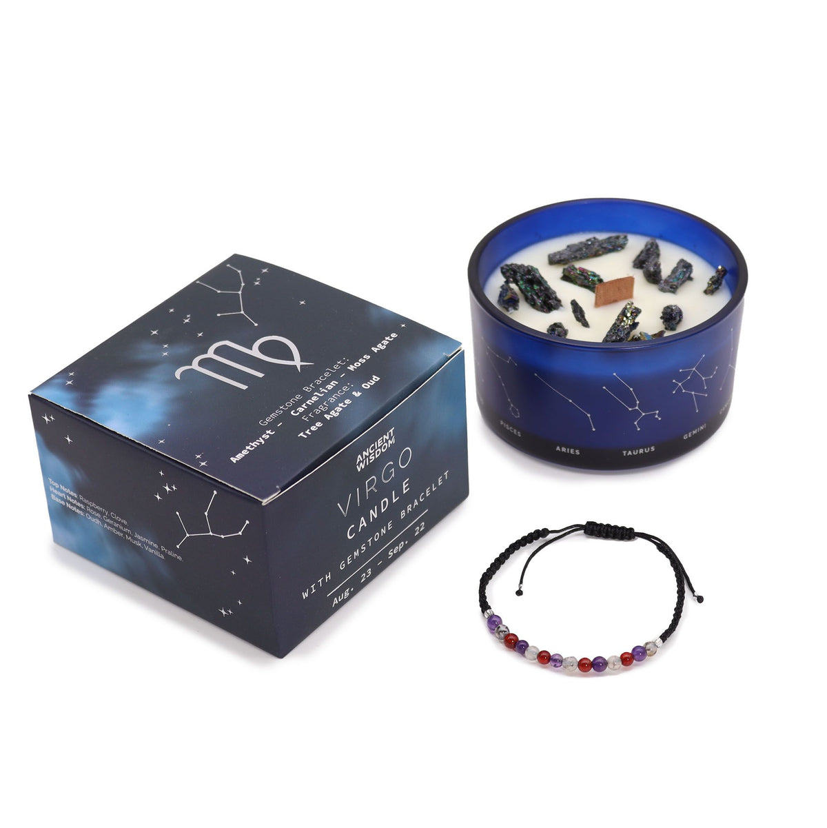 Bougie en cristal du zodiaque avec bracelet en pierre précieuse - Vierge